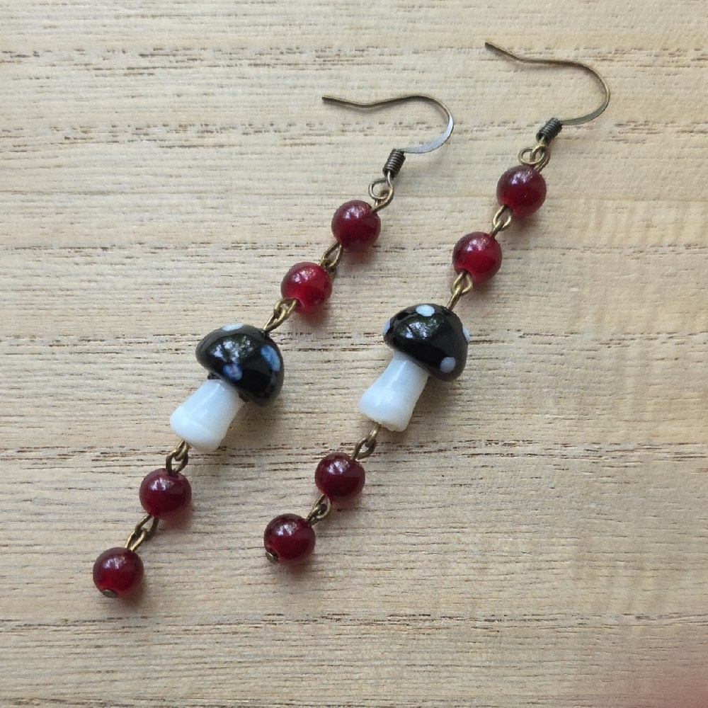 Handmade Black and Red Mushroom Earrings